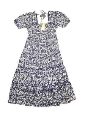 BTFBM Women Puff Short Sleeve Tiered Midi Dress Purple Floral Size L New